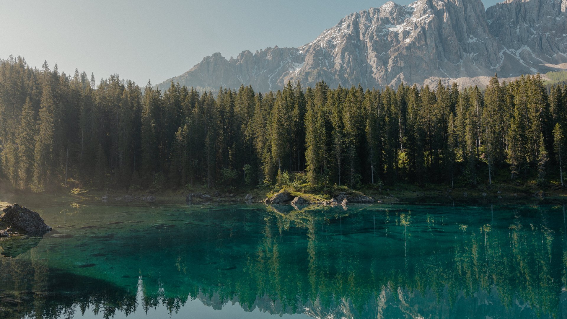 Lake Carezza, Mt Catinaccio, the Dolomites, Carezza ...